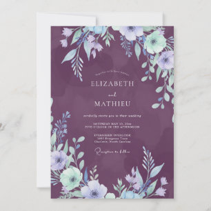 Amethyst Violet Leafy Wedding Invitation