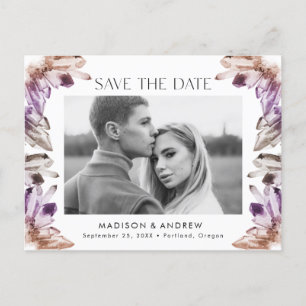 Amethyst Watercolor Crystal Photo Save the Date Announcement Postcard