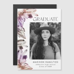 Amethyst Watercolor Crystals Photo Graduation Magnetic Invitation
