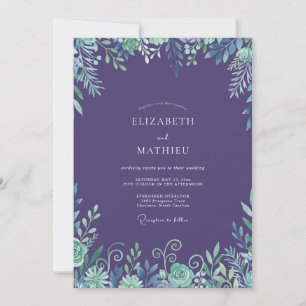 Amethyst Watercolor Foliage Wedding Invitation