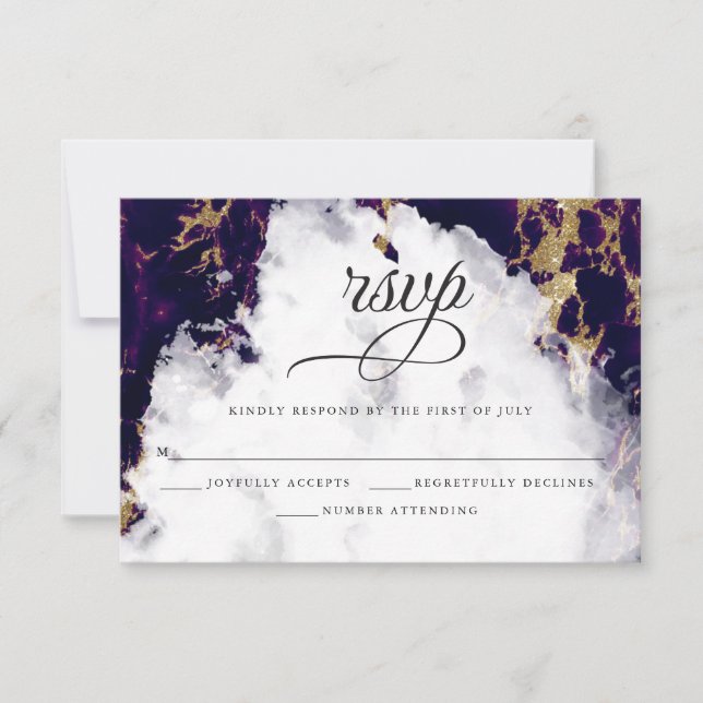 Amethyst  Watercolor Geode  BarefootBride™ RSVP Card (Front)