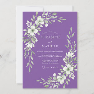 Amethyst Watercolor Leafy Wedding Invitation