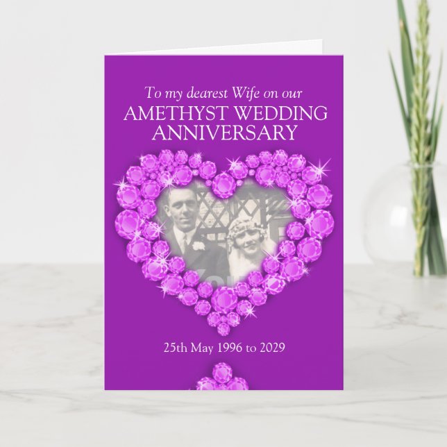 Amethyst wedding anniversary wife photo card (Front)