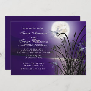 Amethyst Wedding Full Moon Dragonfly Pond Invitation