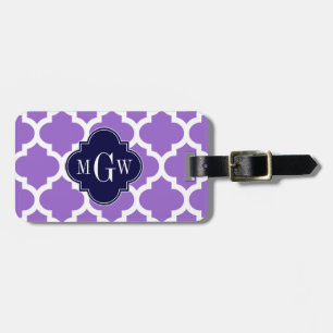 Amethyst White Moroccan #5 Navy 3 Initial Monogram Luggage Tag