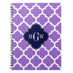 Amethyst White Moroccan #5 Navy 3 Initial Monogram Notebook