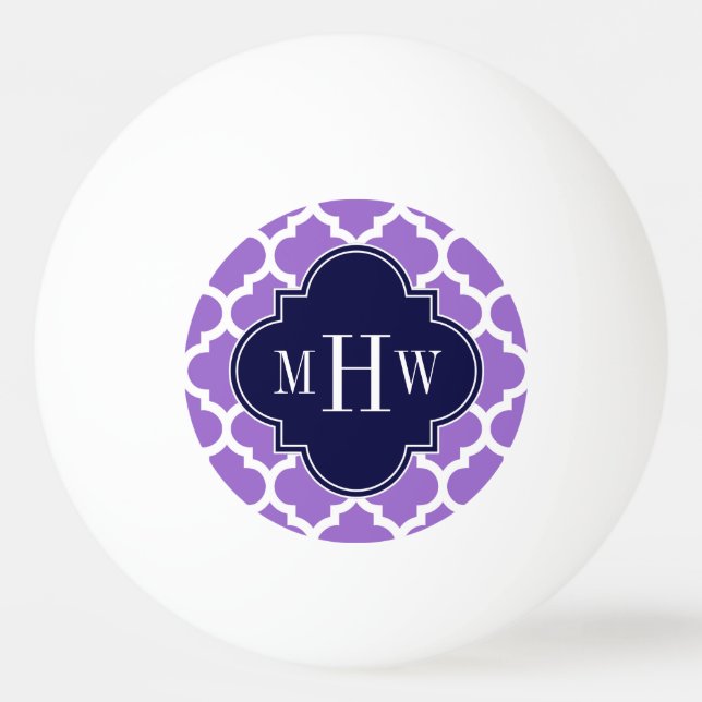 Amethyst White Moroccan #5 Navy 3 Initial Monogram Ping Pong Ball (Front)