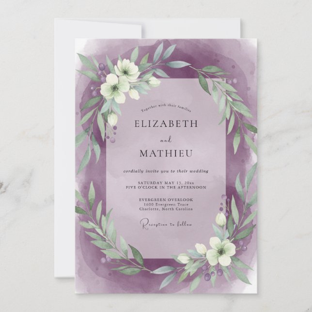 Amethyst White Wreath Wedding Invitation (Front)
