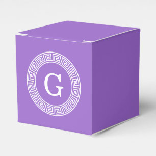 Amethyst Wht Greek Key Rnd Frame Initial Monogram Favour Box