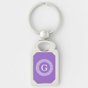 Amethyst Wht Greek Key Rnd Frame Initial Monogram Key Ring