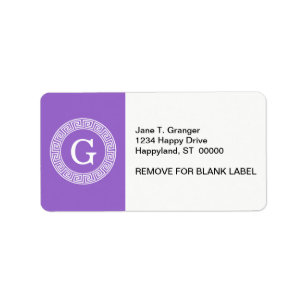 Amethyst Wht Greek Key Rnd Frame Initial Monogram Label