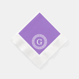 Amethyst Wht Greek Key Rnd Frame Initial Monogram Napkin