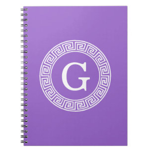 Amethyst Wht Greek Key Rnd Frame Initial Monogram Notebook