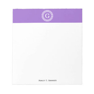 Amethyst Wht Greek Key Rnd Frame Initial Monogram Notepad