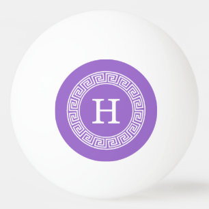 Amethyst Wht Greek Key Rnd Frame Initial Monogram Ping Pong Ball
