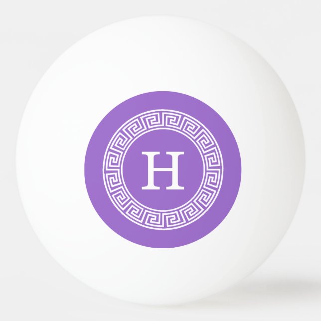 Amethyst Wht Greek Key Rnd Frame Initial Monogram Ping Pong Ball (Front)