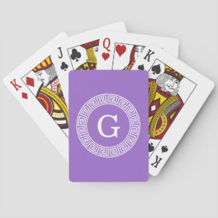 Amethyst Wht Greek Key Rnd Frame Initial Monogram Playing Cards