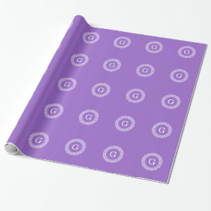 Amethyst Wht Greek Key Rnd Frame Initial Monogram Wrapping Paper