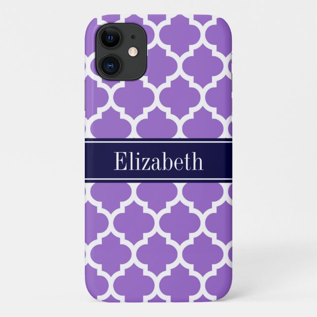 Amethyst Wht Moroccan #5 Navy Blue Name Monogram Case-Mate iPhone Case (Back)