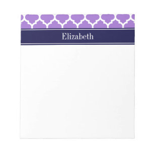 Amethyst Wht Moroccan #5 Navy Blue Name Monogram Notepad