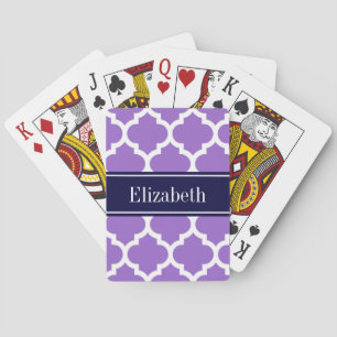 Amethyst Wht Moroccan #5 Navy Blue Name Monogram Playing Cards