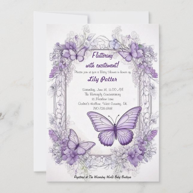 Amethyst Wings Baby Shower Invitation (Front)
