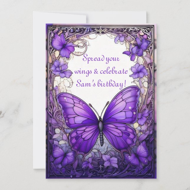 Amethyst Wings Birthday Invitation (Front)