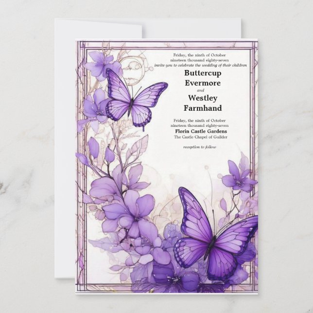 Amethyst Wings Wedding Invitation (Front)