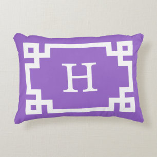 Amethyst Wt Greek Key Frame #2 Initial Monogram Decorative Cushion
