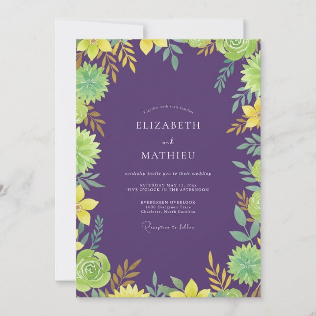 Amethyst Yellow Foliage Eucalyptus Wedding Invitation (Front)