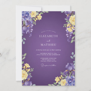 Amethyst Yellow Foliage Grey Eucalyptus Wedding Invitation