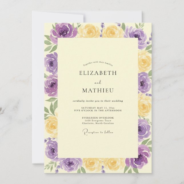 Amethyst Yellow Ranunculus Eucalyptus Wedding Invitation (Front)
