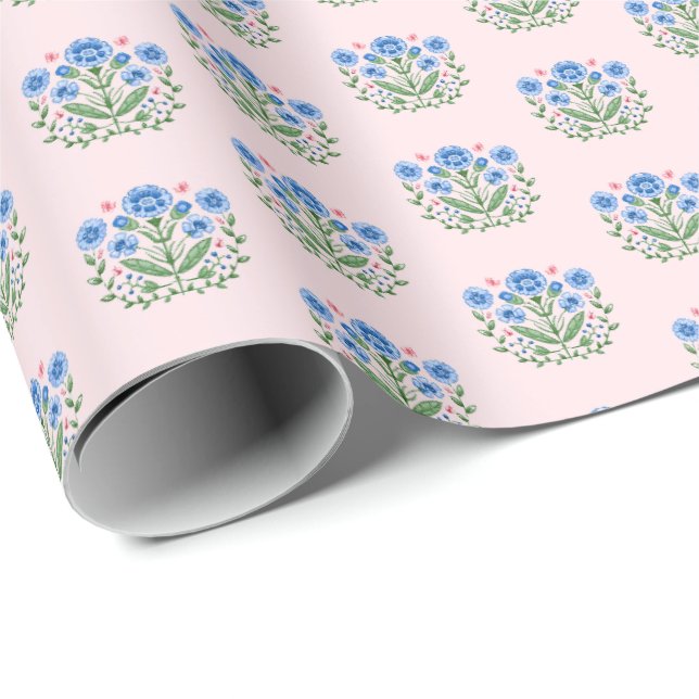 Amherst Floral Print on Pink Wrapping Paper (Roll Corner)