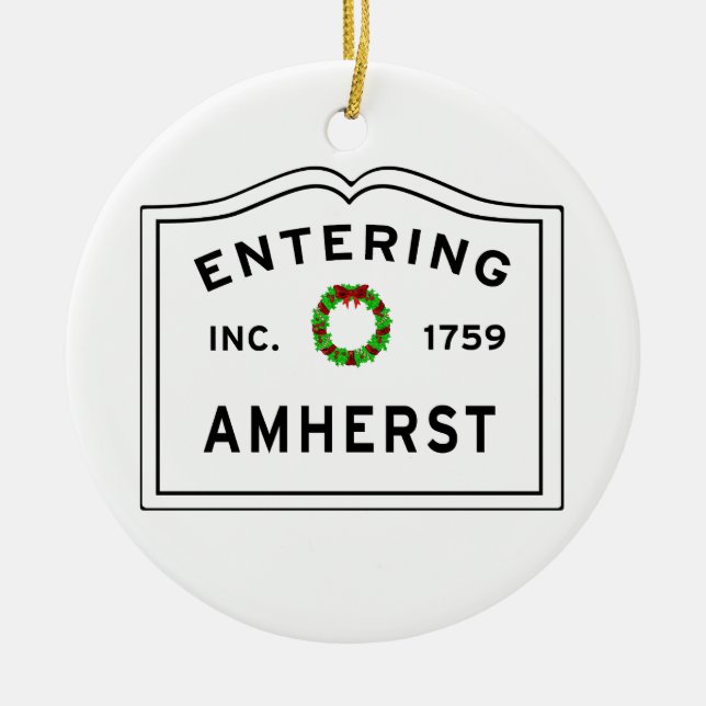 Amherst, MA Holiday Wreath Metal Ornament (Front)
