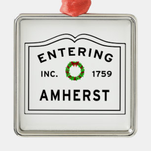 Amherst, MA Holiday Wreath Metal Ornament