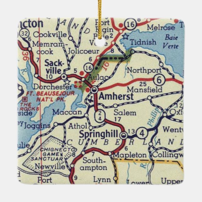Amherst NS Vintage Map Ceramic Ornament (Back)