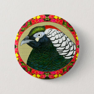 Amherst Pheasant and Flowers 6 Cm Round Badge