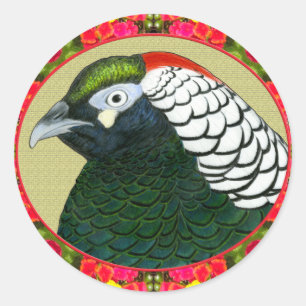 Amherst Pheasant and Flowers Classic Round Sticker