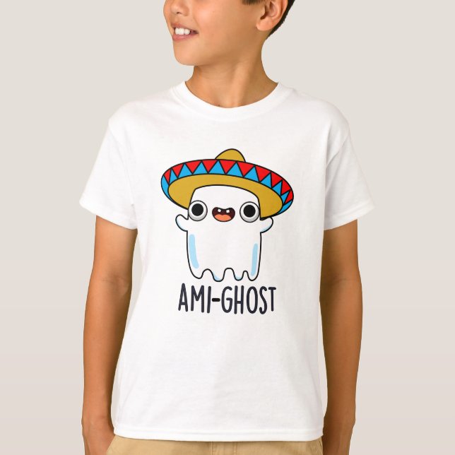 Ami-ghost Funny Mexican Ghost Pun Dark BG T-Shirt (Front)