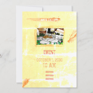 Amiable Orange Brushstrokes Stains Hand Drawn Art Invitation