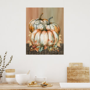 Amiable Orange, White and Green Watercolor Pumpkin Poster