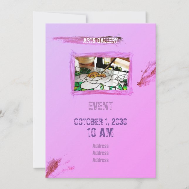 Amiable Pink Brushstrokes Stains Hand Drawn Art Invitation (Front)
