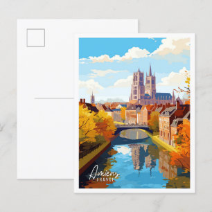 Amiens France Art vintage travel illustration Postcard
