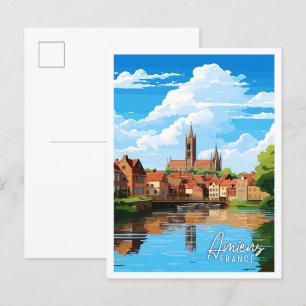 Amiens France vintage travel illustration Postcard