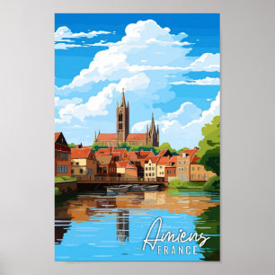 Amiens France vintage travel illustration Poster