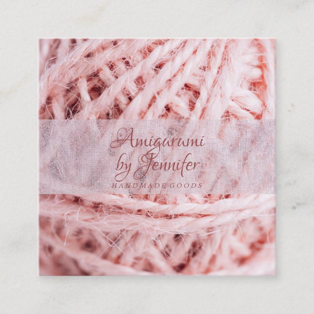 Amigurumi Yarn Pink Crochet Square Business Card (Front)
