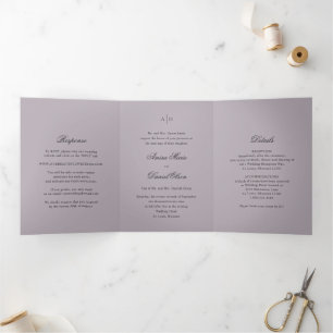 Amira Dusty Lilac Elegant Wedding Tri-Fold Invitation