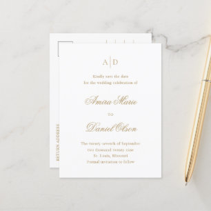 Amira Gold Elegant Wedding Save the Date Announcement Postcard
