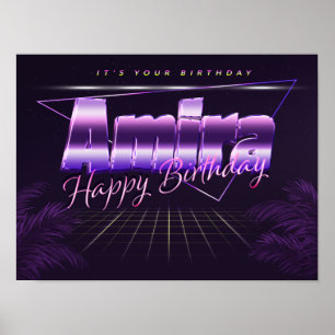 Amira Name Vorname lila retro Poster Geburtstag