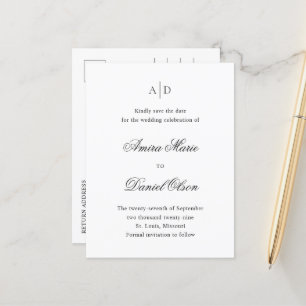 Amira White Elegant Wedding Save the Date Announcement Postcard